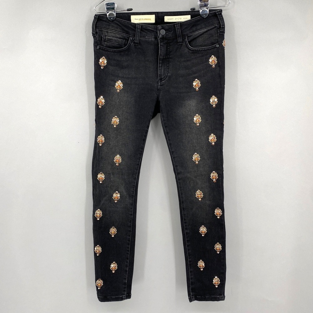 Pilcro and the Letterpress Script Jeans Womens 27P Embellished Black Jewel
Stone